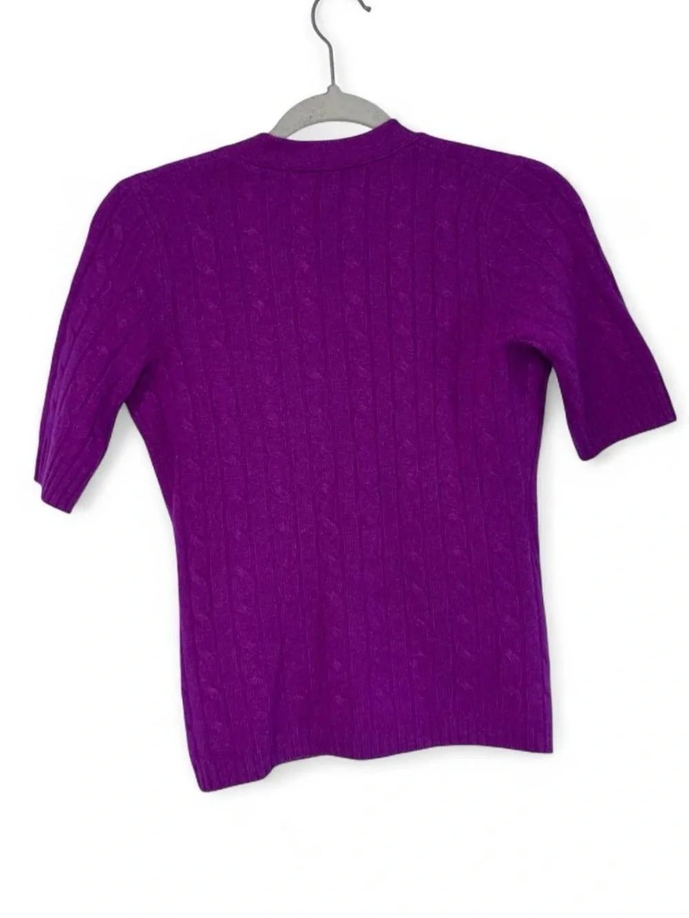 Neiman Marcus 100% Cashmere Short Sleeve Cardigan Sweater Purple XS Pocket Knit